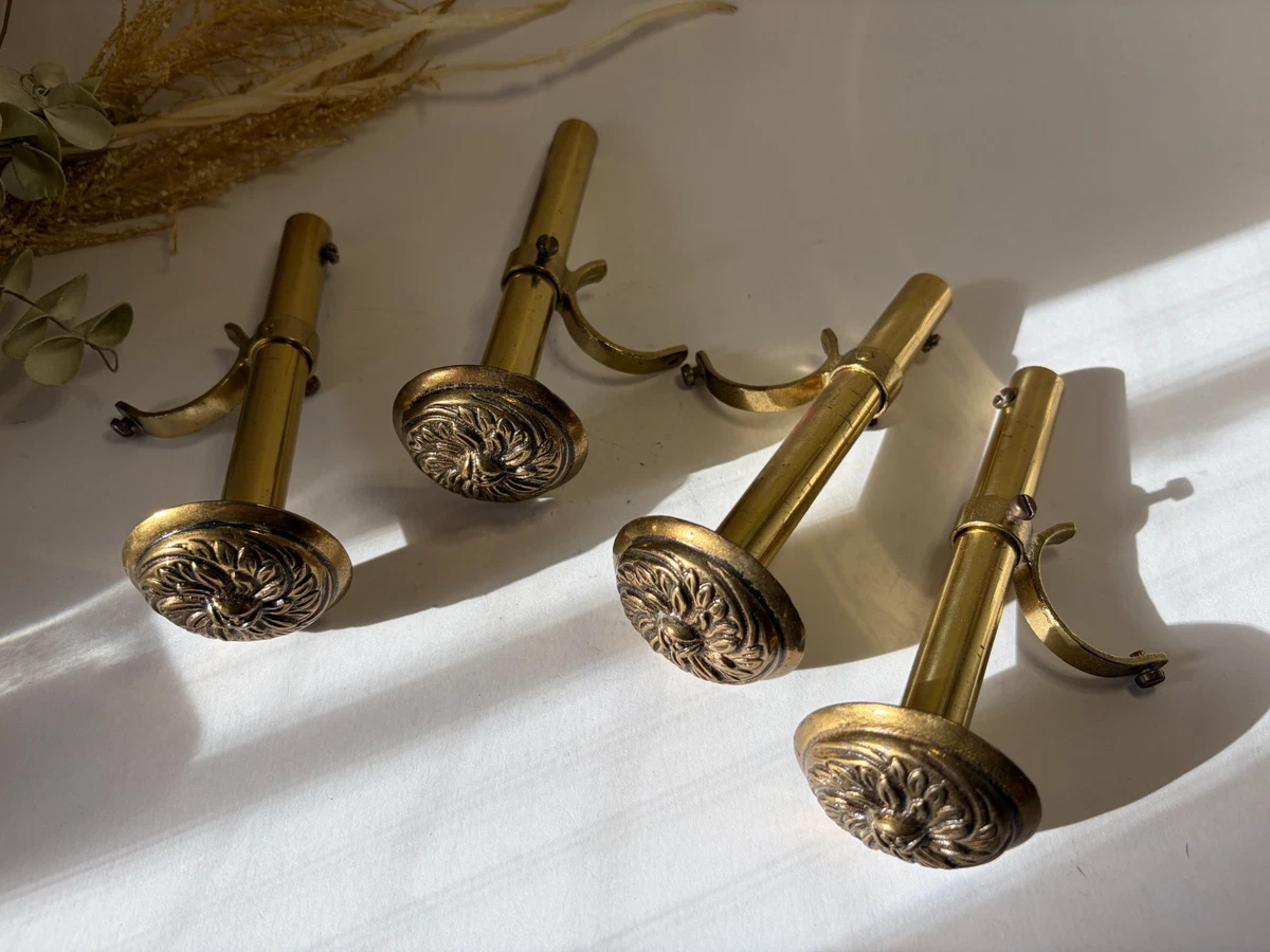 Paire d'embouts de tringle à rideaux en forme de boule en laiton doré faits main - France