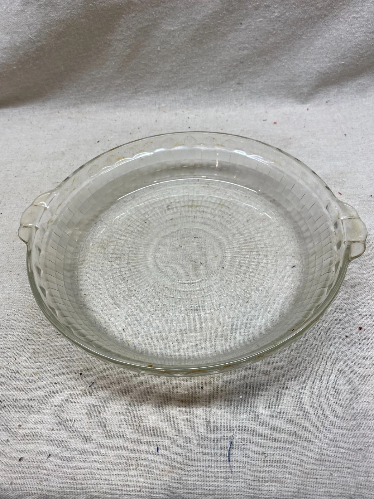 Vintage Pyrex Pie Plate 229 - 9 1/2" Fluted Edges Deep Dish Frosted Geometric