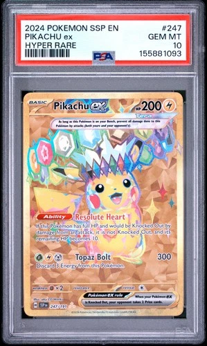 2024 POKEMON SSP EN-SURGING SPARKS HYPER RARE #247 PIKACHU EX PSA 10