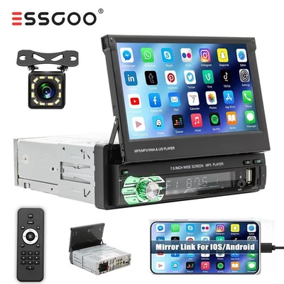 ESSGOO Radio Coche Bluetooth 1 Din 7" Pantalla IPS Pantalla Táctil Radio FM USB AUX + Cámara