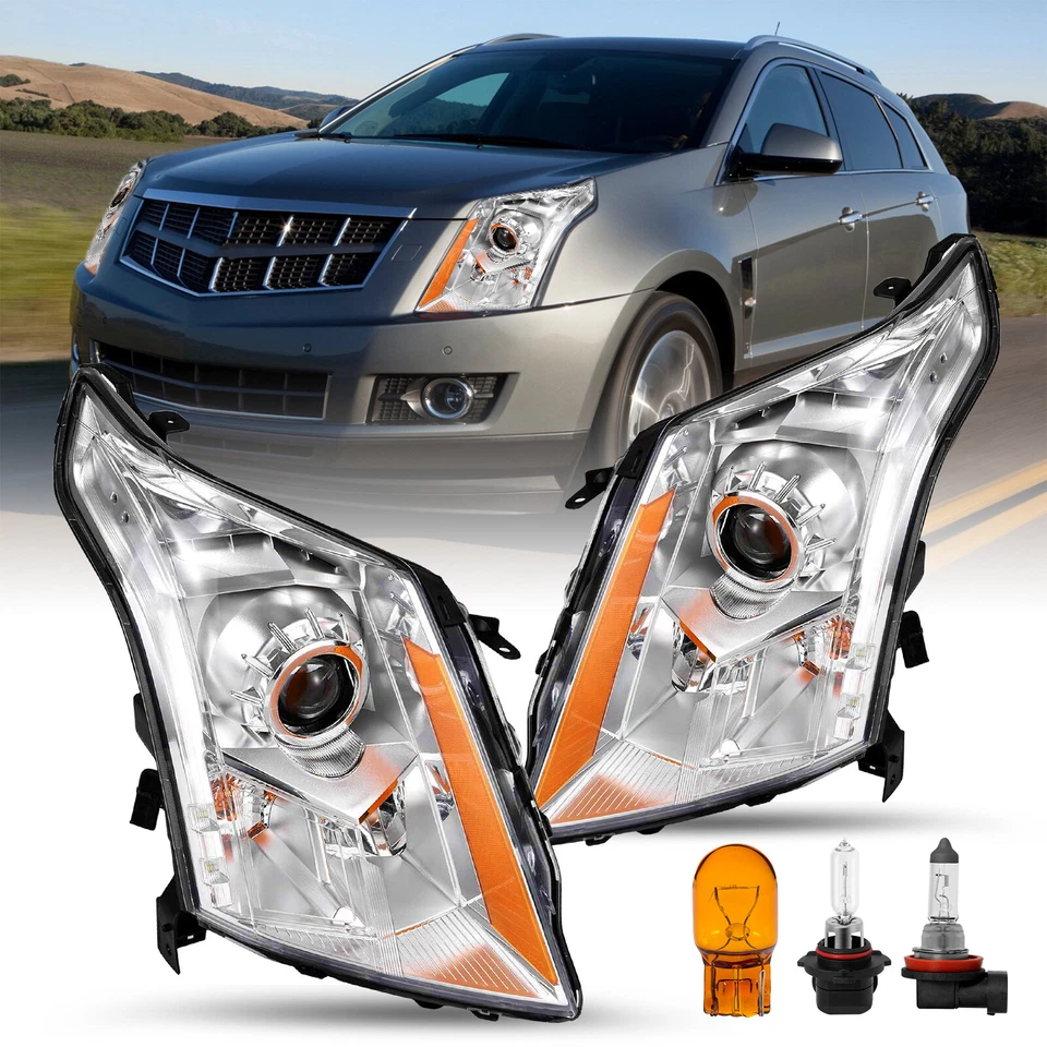 Faros proyectores halógenos cromados aptos para Cadillac SRX 2010-2016 con par de bombillas Foto 2 de 4