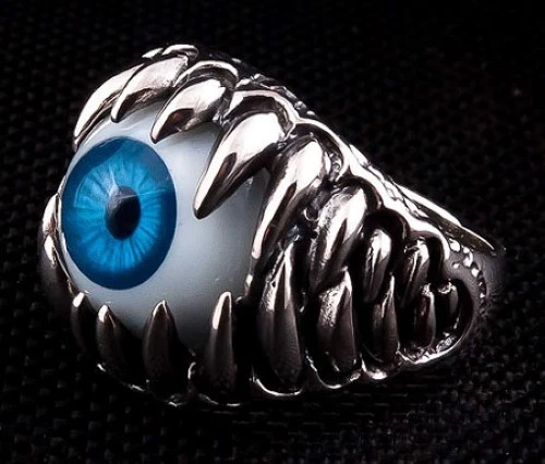 ANILLO GÓTICO PLATA ESTERLINA 925 GARRA GLOBO OJO MAL DE OJO AZUL NUEVO DIABLO MOTERO ROCK Foto 3 de 4