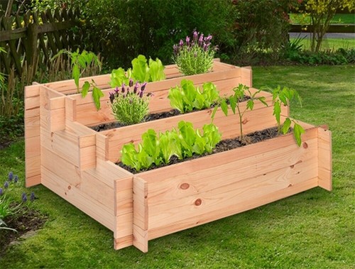 3 Stufen Hochbeet aus Holz 100 x 75 x 40 cm Blumenbeet Pflanzbeet
