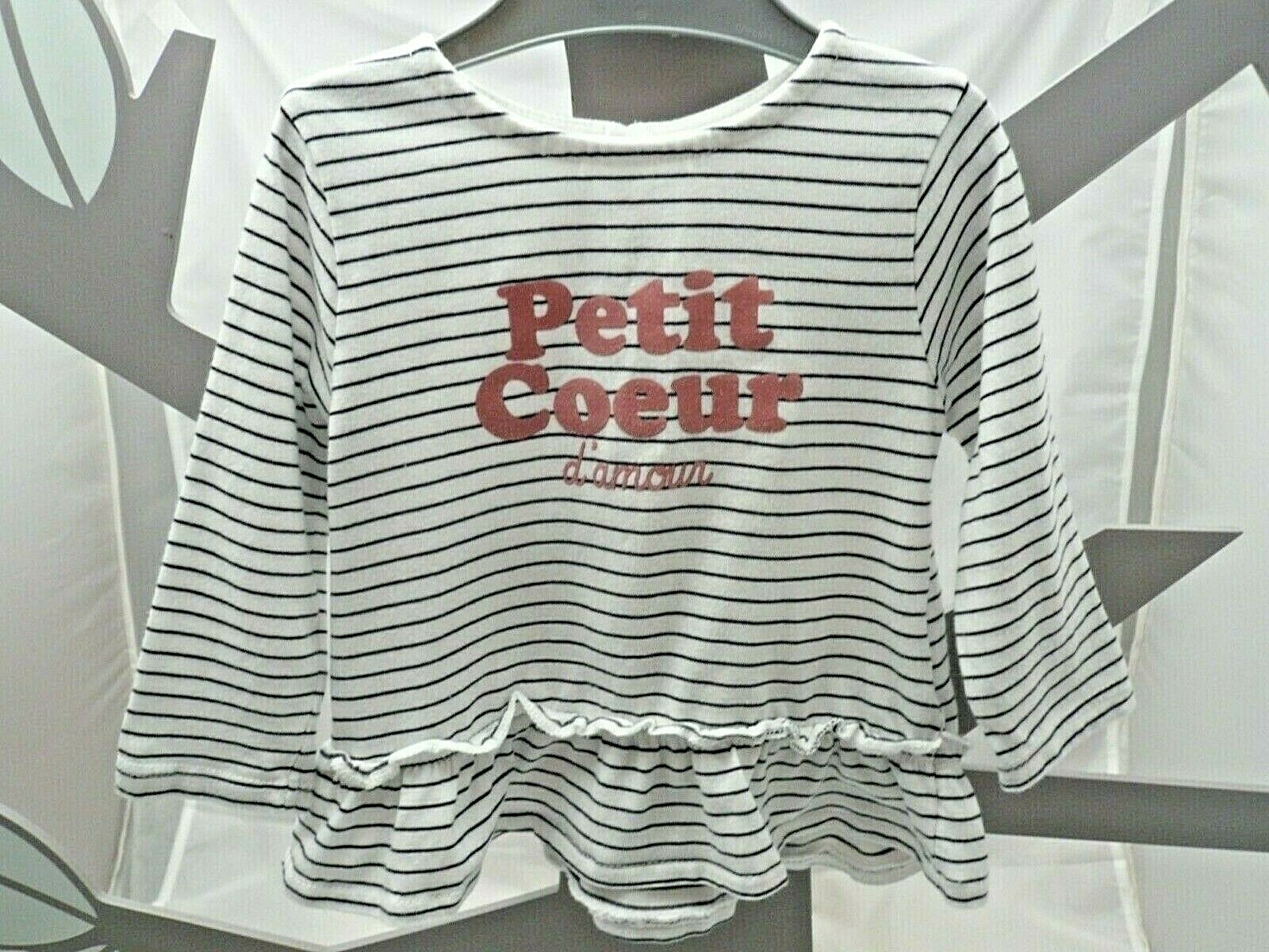 Kiabi haut blanc rayé bleu motif Petit Coeur en relief rose mche lg bébé 6 mois