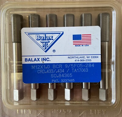 NEW 1 PKG OF 6 BALAX TAPS M12X1.0 BCR 9/5F05-284 CRD.433 /.434 TA-17063