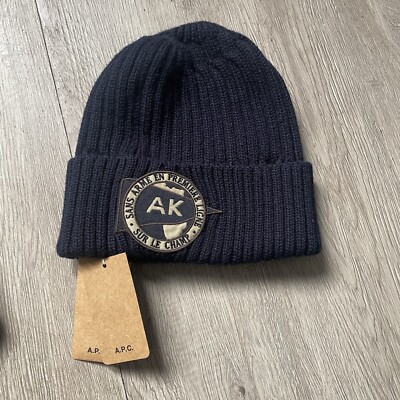 Rare A.P.C. x Kanye West Navy Blue wool ribbed knit beanie APC 
