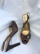 Stuart Weitzman Shoes Size 8 W Womens Brown Satin Heels Slingback 