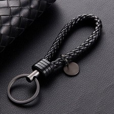 2Pcs Car Keychain Leather Rope Strap Weave Keyring Key Ring Chain Fob Multicolor