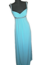  NWOT JS Boutique Beaded Crisscross Matte Jersey Gown Aquamarine` Size  2`