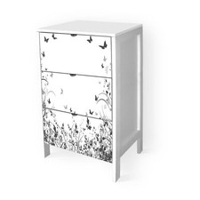 Cassettiera comodino Bianco stampa farfalle con 3 CASSETTI in legno 39x29xH60 cm
