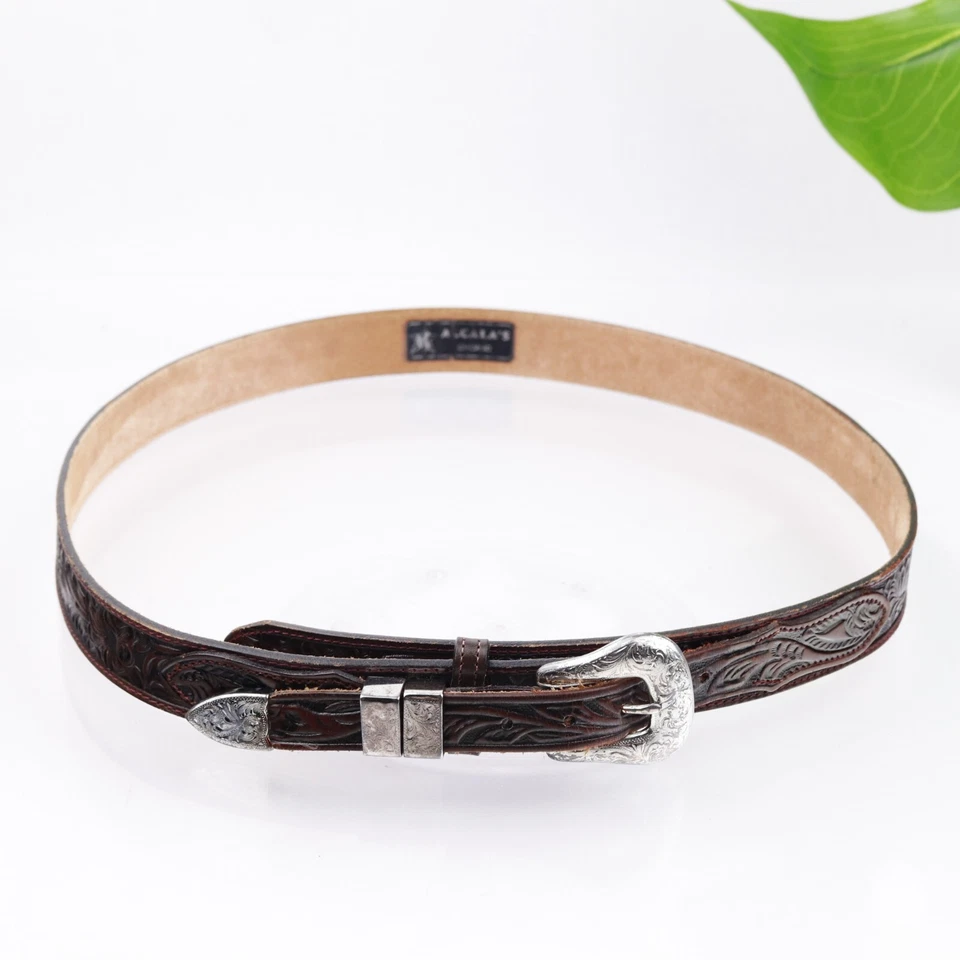 Cinturón para hombre Nocona talla 40 Western Tooled cuero marrón punta de metal Texas EE. UU. Foto 2 de 4