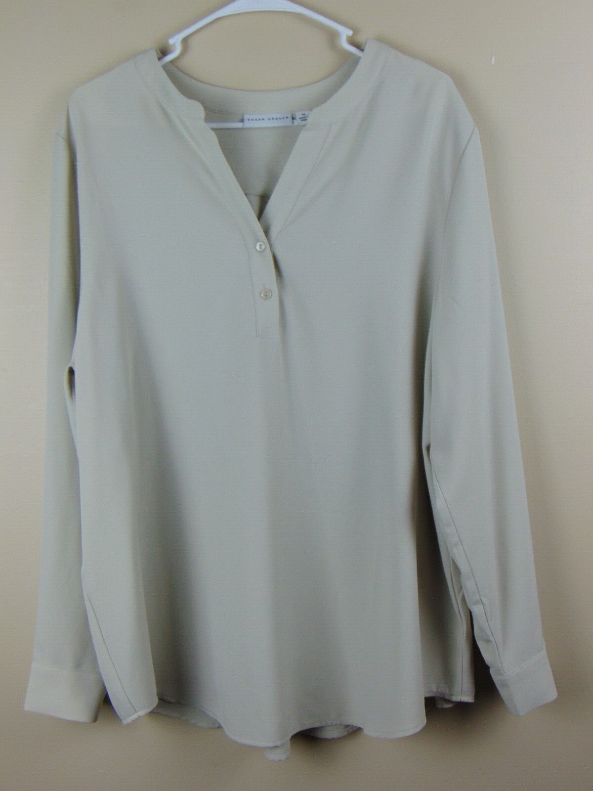 Susan Graver Stretch Woven Button Front Long Sleeve Tunic Top Women's Size 16