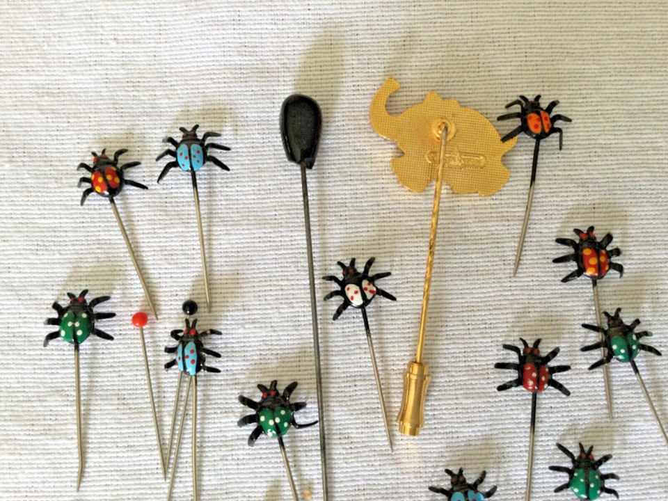 Vintage Lot of Hat Pins Dressmaker/Stick Pins Spiders PINK ELEPHANT and others eBay