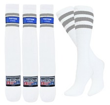 12 PAIRS TUBE SOCKS 22 inch HI CALF WHITE W/ GRAY STRIPE LONG SOCKS SIZE 10-15
