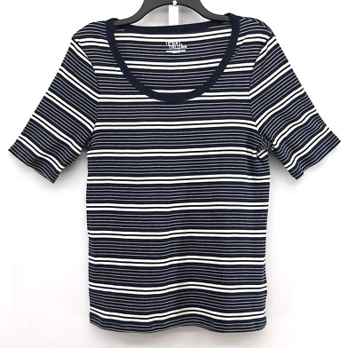 Time & Tru Shirt Womens Large Blue Striped Short Sleeve Pullover Top