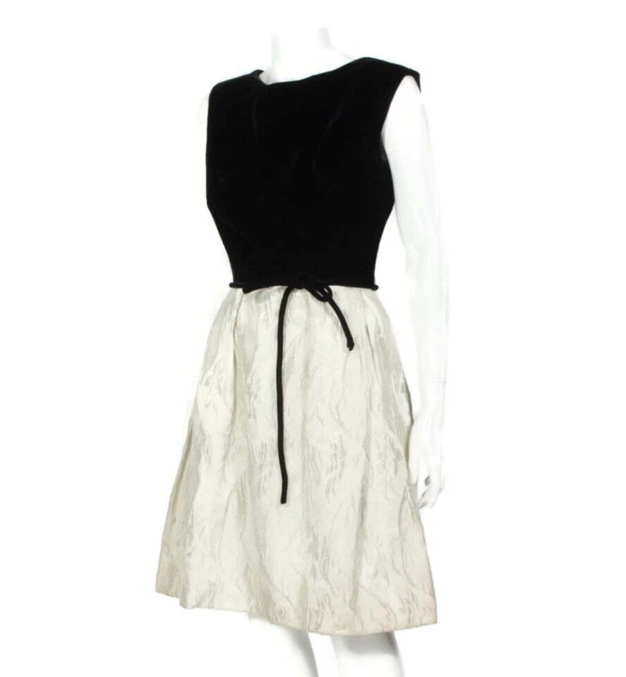 Vestido Falda Completa R&K ORIGINALS De Colección Años 60 Negro Terciopelo Top Crema Tapiz Talla M/175 Foto 2 de 4