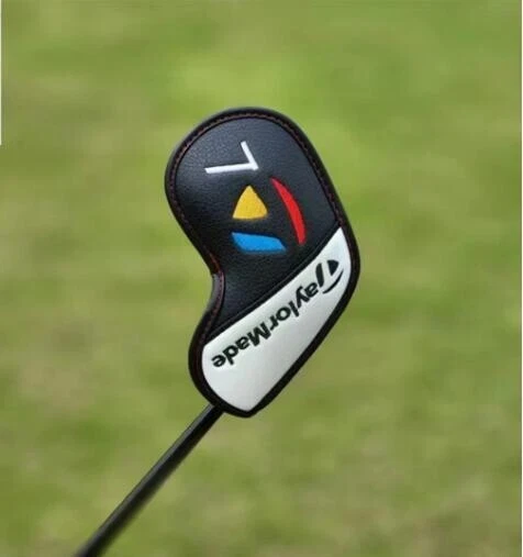 10Pcs TaylorMade Golf Club Iron Head Covers Leather Magnetic 3-9ASP Black/White - Image 2 of 2