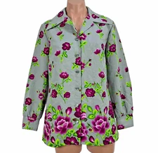 Vintage 1970's Pykettes Women's Blouse Psychedelic Floral Retro Hawaiian Plus 2X