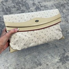 Vintage Gucci Beige Double Flap Clutch Bag Sherry Web Trim
