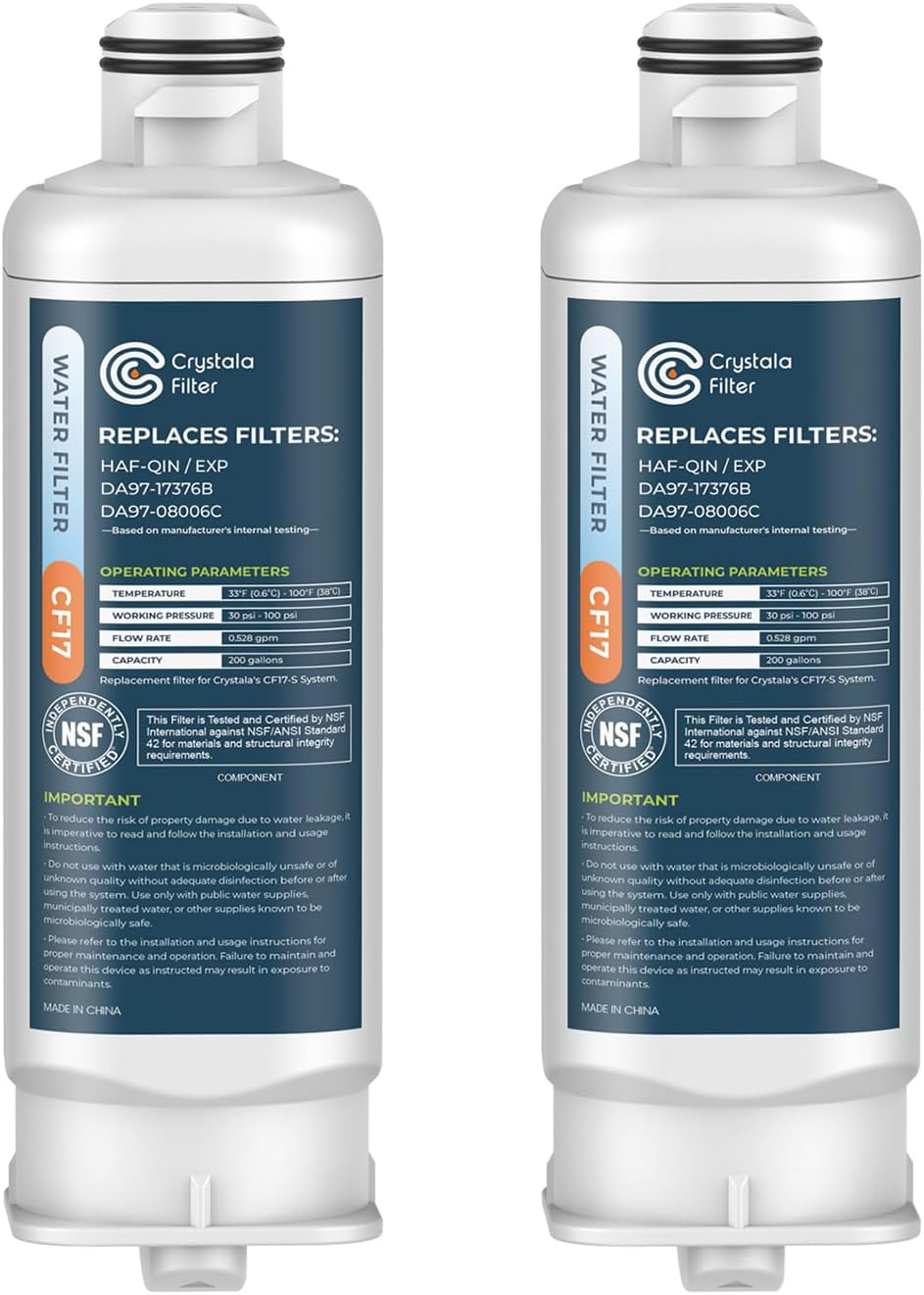 Samsung DA97-17376B Water Filter Replacement, NSF 42, 2 Pack