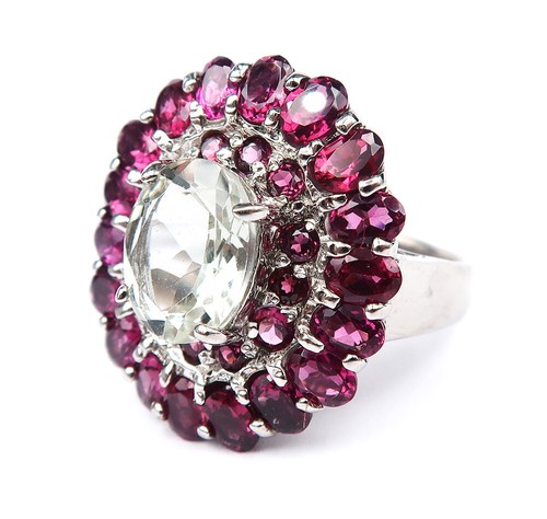 Bague de dignitaire - Aigue marine, grenat - Argent 925 - Paix intérieure - Picture 4 of 8