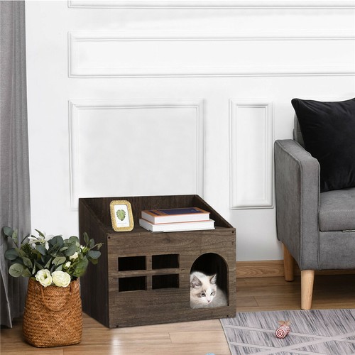 Decorative Pet House Nightstand Wodden Cat Litter Box Enclosure Hidden Washroom - Picture 5 of 12