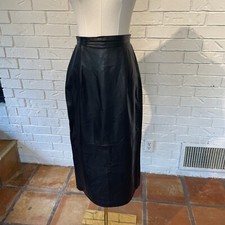 Vintage 80s 90s Siena Black 100 Leather Black Midi Skirt 26  