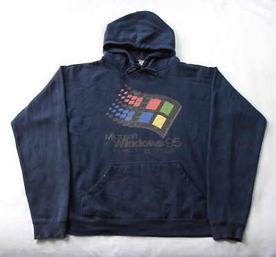 Vintage Thrashed 90s Microsoft Windows 95 Japan Dark Blue Graphic