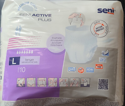 Windeln, Seni Activ Plus Slips, Größe L, 100 - 135 cm, NEU, 10 St / Pa