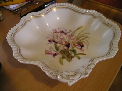 LIMOGES T&V DEPOSE TOURAINE FRANKREICH 22K Gold Schmuckschale mit Orchideen 
