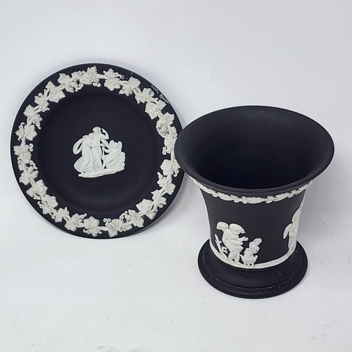 Wedgwood Jasperware schwarz Posey Bud Vase und Süßigkeitenschale Teller Set 2-teilig