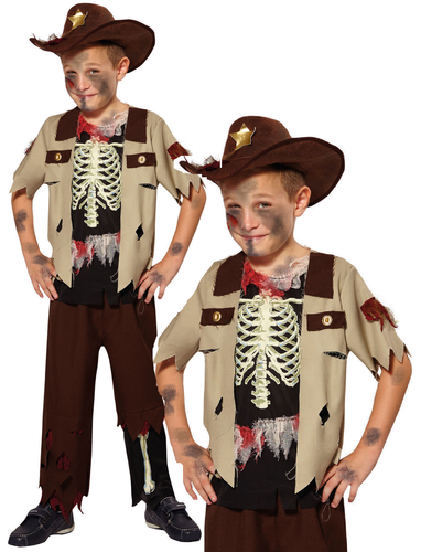 Skeleton Sheriff Costume Zombie Cowboy Boys Fancy Dress Halloween Kids - Picture 3 of 4