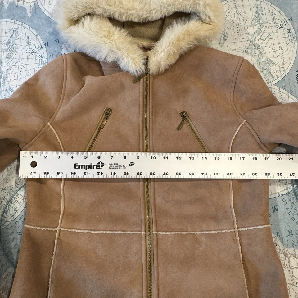 Винтажный! Giacca флис с подкладкой шерпа полный молнии капюшон искусственной замши кожаная куртка M 90-х - Изображение 2 из 4
