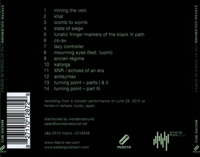 STEFAN GOLDMANN LIVE AT HONEN-IN TEMPLE NEW CD