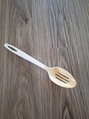 Vintage Tailor Made Beige Slotted Serving Spoon 11 1/2'' Inch Plastic Nylon