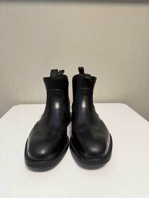 Salvatore Ferragamo Black Rubber Boston Wingtip Men's Rain Boots