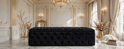 King Size Chesterfield Ottomane Aufbewahrung Box SCHWARZ Samt - 60x16x13''