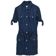 Chanel Sport Line CC Camellia Short Sleeve Dress Navy 07P #38 179589