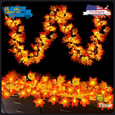 2 Pack 20ft LED Fall Maple Leaf Garland with Timer for Autumn Decor
