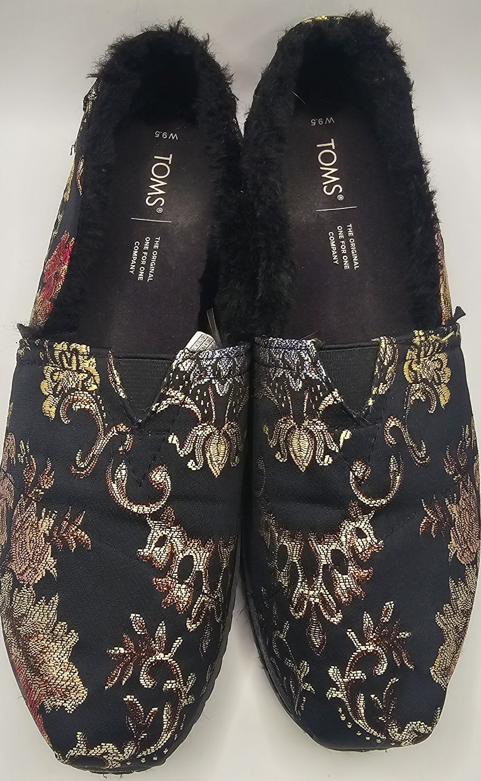 TOMS Women’s Alpargata Floral Brocade Faux Fur Slip-Ons Size US 9.5