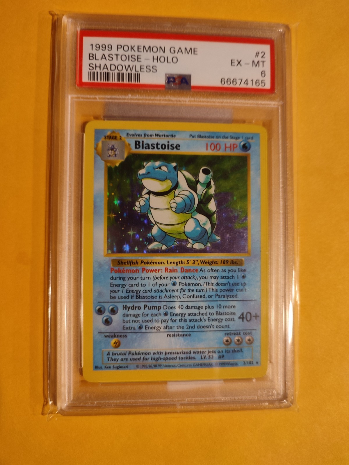 Shadowless Blastoise 1999 Pokemon Base Set Holo #2 PSA 6 WOTC