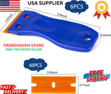 Plastic Razor Blade Scraper Tool 6PCS W 60BLADES for Stickers Decal Glue Remover