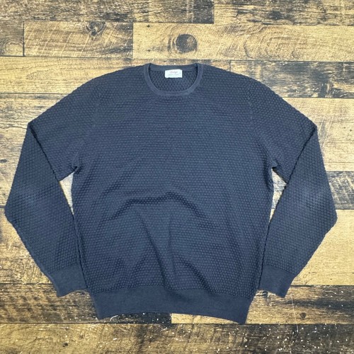 Gran Sasso, Vintage Gran Sasso Mens Navy Blue Textured Knit Crewneck Sweater Made in Italy