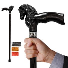 Wooden Walking Cane, Hand-Carved High-end Horse Cane for Men Women Ashwood