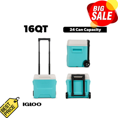 Igloo Laguna Cooler 16Qt Hard Sided Ice Chest Wheels Aqua Blue Portable