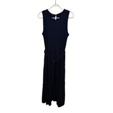 Talbots Nantucket Slub Sleeveless Maxi Dress Indigo Blue Navy Size 8/10 Belted