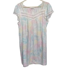 Miss Elaine Nightgown Womens Medium Floral Union USA Retro Lace Vintage Pastel