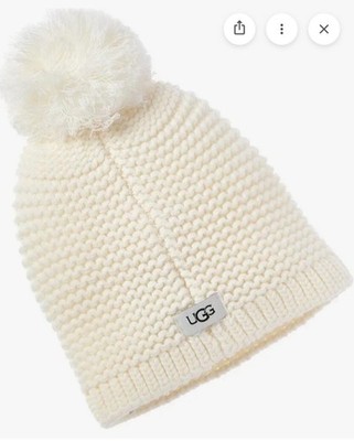 NWT! UGG Knit Beanie With Yarn Pom in Ivory One Size New UGG Knit Pom Beanie Ivory One Size Wool Blend & Gloves  main image 3