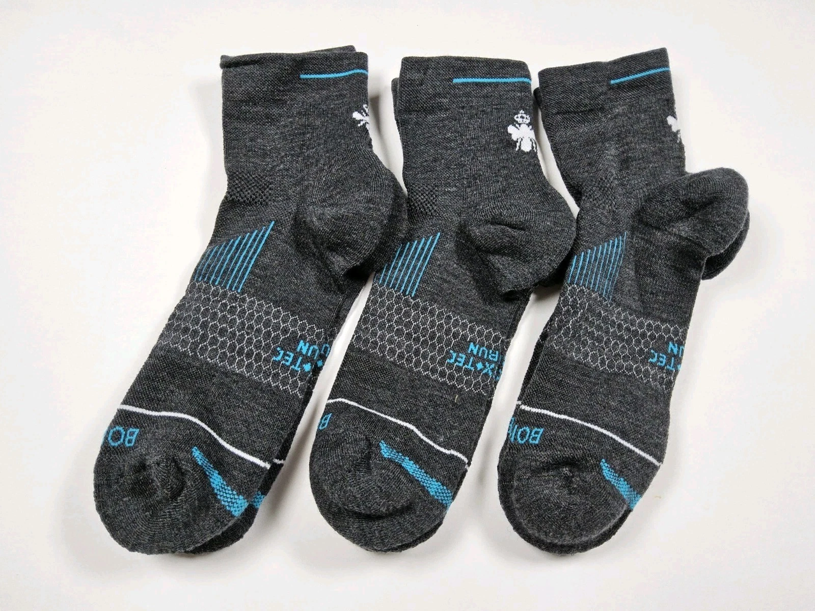 Bombas Hex-Tec Run Merino Wool Quarter Socks Lot Of 3 Pairs Size L (All Rights)