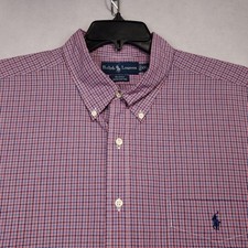 Ralph Lauren Blake Button Down Vintage Shirt Mens XXL Red Blue Plaid Cotton Logo